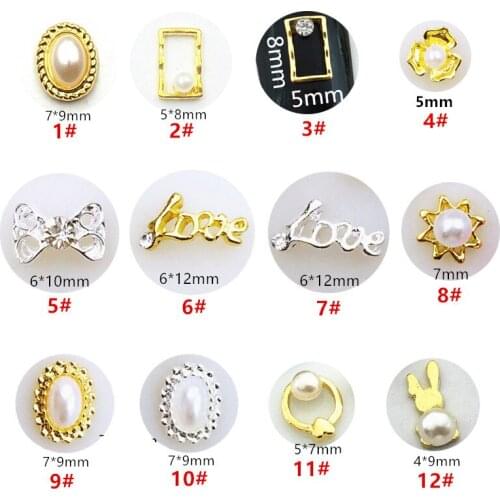 10pcs/lot Japan Korea 3D Alloy Nail Decorations Metal Oval with Pearl Nail Art Accessories Charm Nail Deco Parts