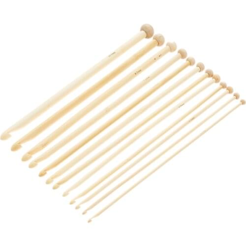 12 set Beaded Crochet Bamboo Knit Weave Yarn Craft Knitting Needles 25cm Handle Crochet Hook Needle Sewing Tool Accessories