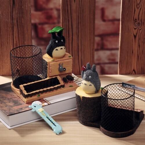 2 Styles Creative Anime Action Figure Kawaii Resin cute Totoro Pen Holder Pencil Boxes Cartoon Piggy Bank Money Coin Storage Box