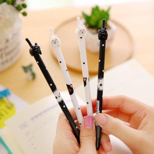 4 pcs Gel Pens Cartoon Cat black colored kawaii gift gel-ink pens pens for writing Cute stationery office school supplies 0.38mm