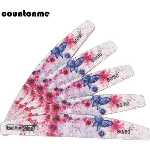 5pcs Sandpaper Nail File 80/80 Flower Sanding Buffer Block Thick Buffing Colorful Half Moon Nail Files For Gel Polish Manicure