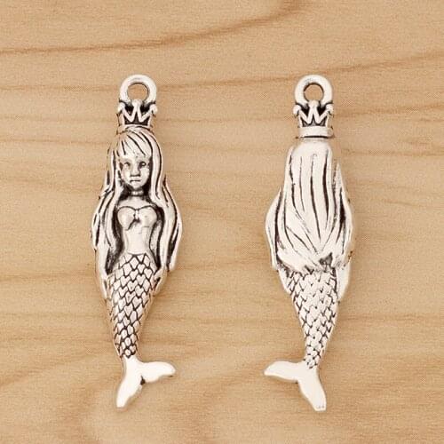 5 Pieces Tibetan Silver 3D Mermaid Charms Pendants for Necklace Jewellery Making Findings 43x12mm