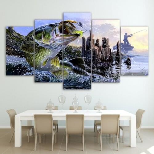 Abstract Canvas Painting Wall Art Oil Poster Wall Modular Pictures 5 Panel Huge Fish For Living Room Home Decor Frames PENGDA