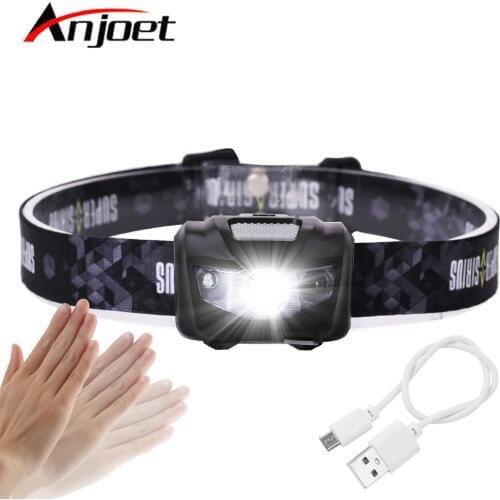 Anjoet 3W LED Body Motion Sensor Headlamp Mini Headlight Rechargeable Outdoor Camping Read Flashlight Head Torch Lamp With USB