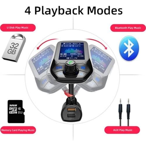 QC3.0 Quick Charging Car Charger Fast FM Transmitter For Samsung Xiaomi iPhone Bluetooth Player MP3 Music Radio Socket Lighter