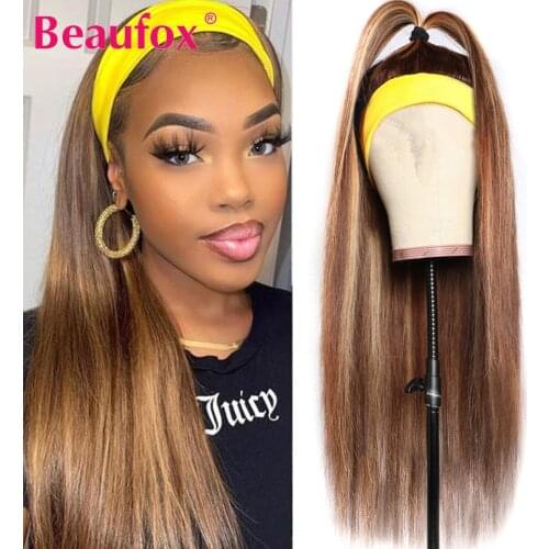 Beaufox Straight Hair Highlight Headband Wig Human Hair Wigs For Women Blonde Brown Human Hair Wigs Ombre Straight Hair Wigs