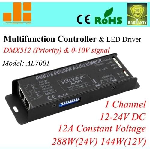 Free Shipping Top Sale Multifunctional led driver, DMX dimmer & 0-10V dimming driver,1channel 12A 240W AL7001