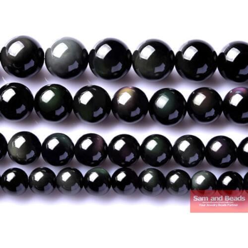 Free Shipping Natural Stone Black Obsidian Round Loose Beads 16" Strand 4 6 8 10 12 14MM Pick Size For Jewelry Making BOB01