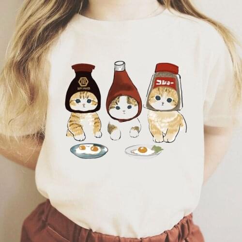 Summer New Fashion Lovely Cat Graphic Printed Children T-shirt Kids Harajuku Cartoon Short Sleeve Tshirts Boys Girls Casual Tops