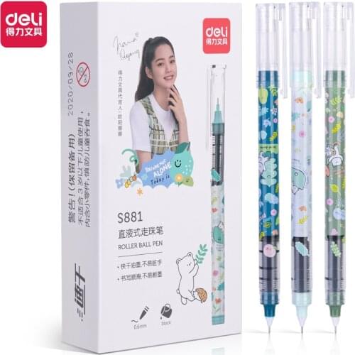 Deli 12pc/pack Gel Pen Set Color Cute Cartoon Roller Ball Pens 0.5MM Black Ink Student Office Stationery Supplies for Writing
