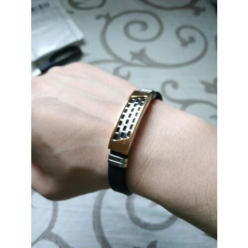 Fgift OL Geometric Bracelet Stainless Steel Charm Black Silicone Belt Bracelets for Men Women Bangles Pulseira