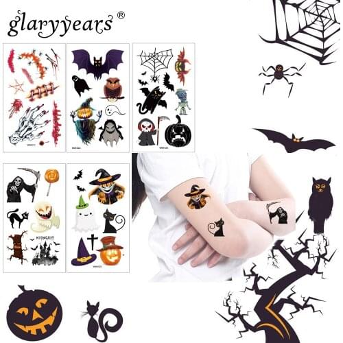 Glaryyears Halloween Pumpkin MakeupTemporary Tattoo Sticker Hot Fake Flash Waterproof Fashion Small Body Art Men Women Child WW