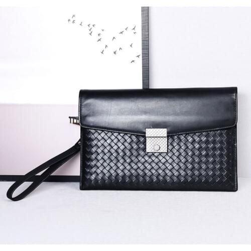 Envelope Clutch Male Purse for Men Mens Clutches Bag Wallet Leather Genuine Leather Luxury Brand Designer Messenger Woven Soft