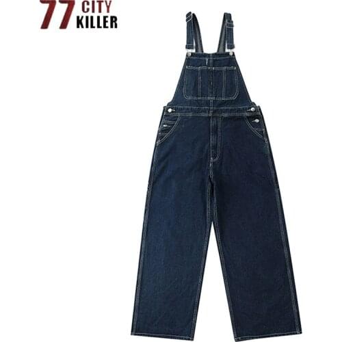 American Style Cargo Overalls Men Multi-Pocket Streetwear Work Joggers Male Coveralls Casual Cowboy Washed Oversize Bib Trousers