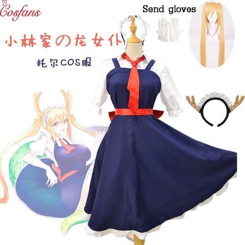 Tohru Cosplay Clothing Wig Sets New Fashion Girls Anime Dress Miss Kobayashis Dragon Maid Kanna Cosplay Costume For Women 2019