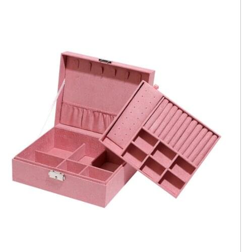 High Grade Retro Leather New Korean Velvet Cosmetic Bag Creative Simple Double Layers Jewelry Bag Multi-function Jewel Casket