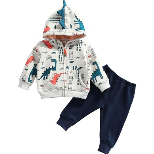 6M 9M 12M 18M 24M Boy Babys Sets Dinosaur Printed Pattern Hooded Jacket Bebe Boys Outfit Infant Spring Fall Winter Clothing
