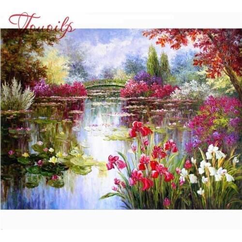 Plein carré diamant peinture paysage 5D bricolage diamant mosaïque lac fleurs photo de strass broderie décor maison
