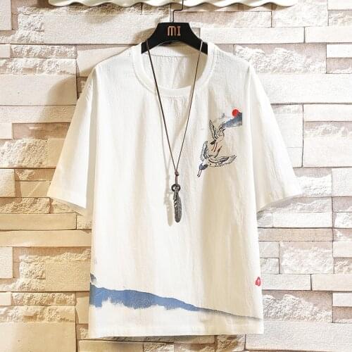 Short Sleeve Linen T Shirt MenS 2021 Summer White Black Tshirt Top Tees Chinese Fashion Clothes OverSize 4XL 5XL O NECK