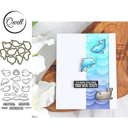 QWELL Dolphin Whale Metal Cutting Dies With Clear Stamps Words Craft Paper Cards DIY Scrapbooking Making Template 2020 New