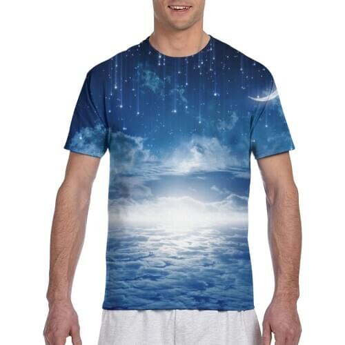 Blue Night Sky With Moon Stars Fashion T-shirt Men 2020 Summer Crew Neck Mens Tshirt Tee Shirts