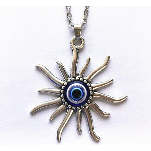 Fashion Evil Eye Bead Mayan Sun Charm Greek Turkish Necklace Jewelry Witchcraft Necklace, Grunge Necklace, Gothic Necklace