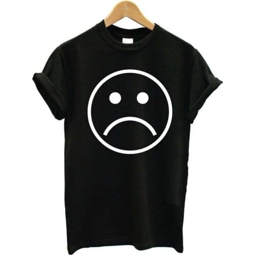 Unhappy face Print Women Tshirts Cotton Casual t Shirt For Lady Top Tee Hipster Tumblr Black H-30