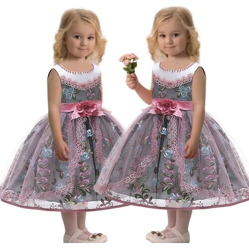 2020 new fashion childrens clothing Embroidered lace princess mesh gown child dress