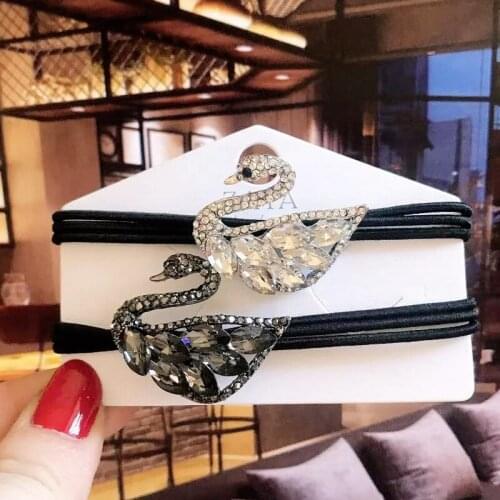 New Fashion Office Style Swan Alloy Rhinestone Head Rope Simple Korean Small Fresh Metal Hair Rope Student Accessories