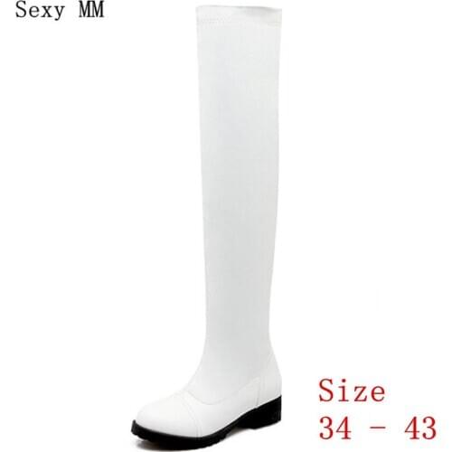 Autumn Winter Warm long Boots Women Over The Knee Boots Elasticity PU Leather Thigh High Boots Botas Plus Size 34 - 40 41 42 43