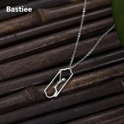 Bastiee 925 Sterling Silver Necklace Pendant Branch Vintage Luxury Jewelry For Women Ethnic Link Chain Jewellery Chinese Style