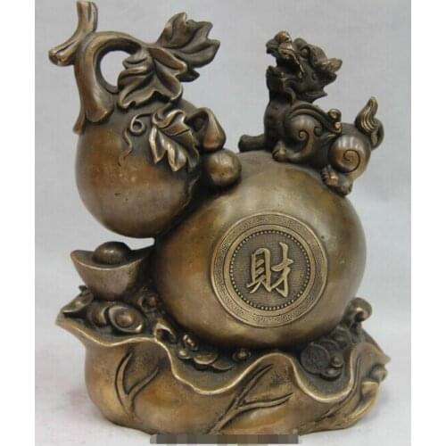 Song voge gem S0269 Copper Bronze Feng Shui Evil Longevity Wealth Foo Dog Lion Beast Calabash Gourd