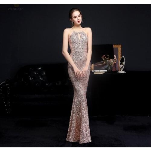 Prom Dress Halter Floor-Length Evening Dresses Long Sequin Mermaid Evening Dresses