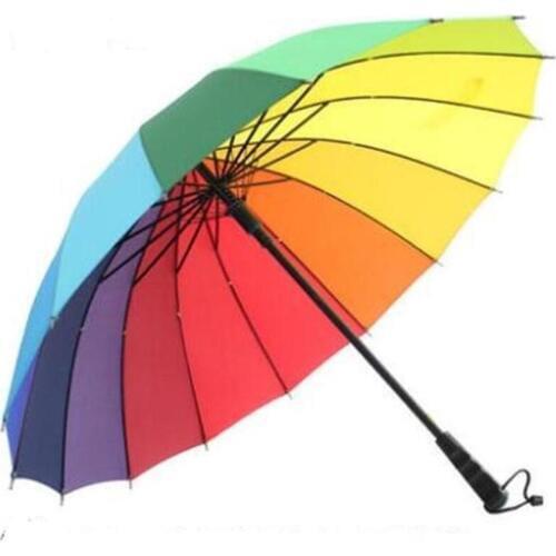 Rainbow Umbrella Long Handle Straight Windproof Colorful Umbrella Women Men Rain Umbrella LX8263