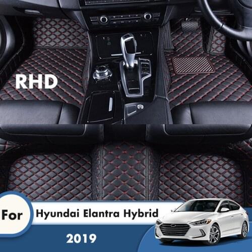 RHD Custom Artificial Leather Car Floor Mats For Hyundai Elantra Hybrid 2019 Auto Styling Foot Pads Automobile Carpet Covers Rug