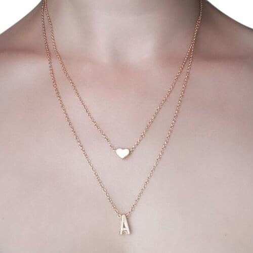 Heart Initial Double layer Necklace Retro Temperament Letter A-Z Pendants Necklaces Chain Womens Birthday Party Jewelry Gifts