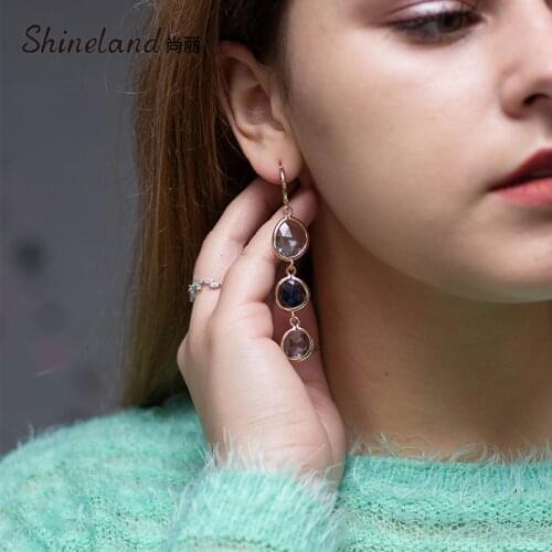 Shineland New Dangle Long Earrings Fashion Jewelry Charms Colorful Crystal Stone Copper Drop Pink Brincos For Women 2021 Gifts