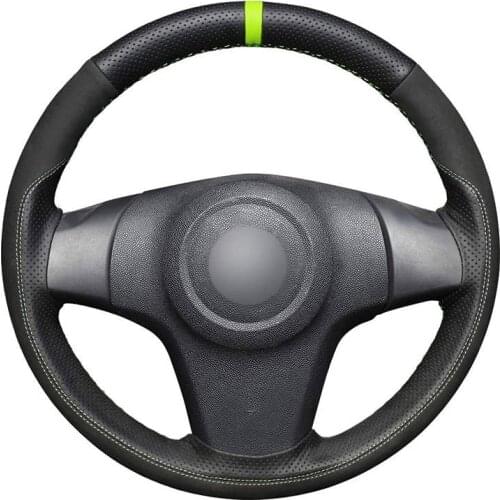 Hand Sew Black Genuine Leather Suede Car Steering Wheel Cover for Chevrolet Niva 3-Spoke Lada Niva Opel Vauxhall Corsa D 2006