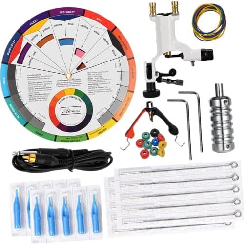 Tattoo Paint Color Wheel Board w/Lining Hook Line Shading Tattoo Machine Kit