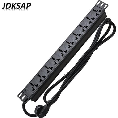 19in 10 Units Universal Socket Double Break Switch PDU Network Cabinet Rack Power Strip 2M extension Cord For EU US UK Plug