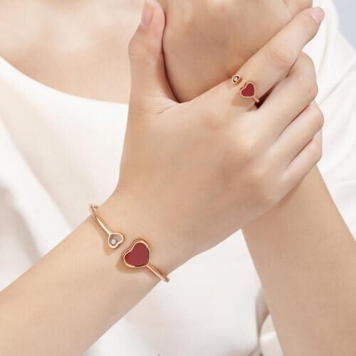 Vintage Crystal Zircon Heart Jewelry Set Black Red Love Heart Bangles Rings for Women Stainless Steel Bracelets Adjustable Ring