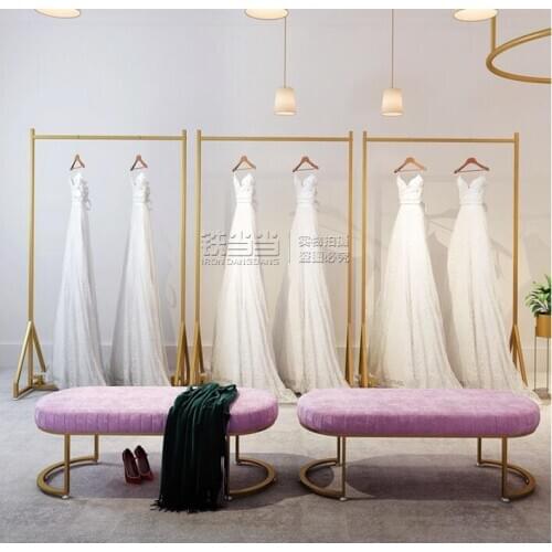 Wedding dress shop high-grade floor display rack combination dress rack photo studio golden hangers womens wear display rack