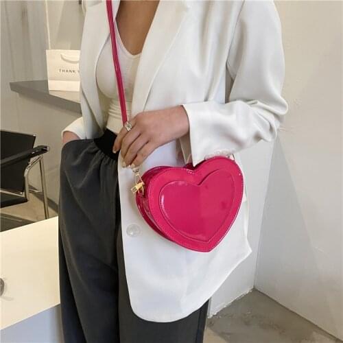 Bright Patent Leather Women Handbags Purses Simple Solid Color Ladies Heart-shanped Shoulder Crossbody Bags Female Phone Pouch