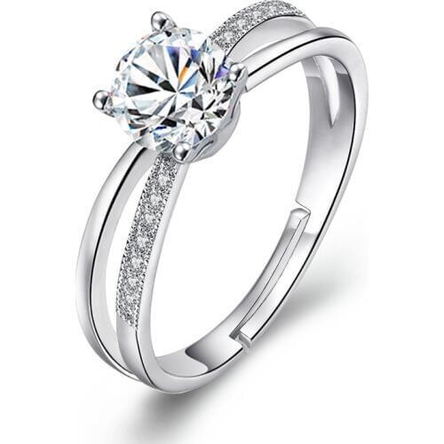 100% 925 sterling silver new fashion star shiny zircon adjustable size finger rings for women jewelry wholesale wedding gift