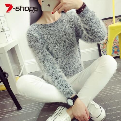 AECU Sweater Female Women Mohair Sweater O Neck Loose Long Sleeve Knitting Pullovers Female Winter Jumper Pull Femme Hiver