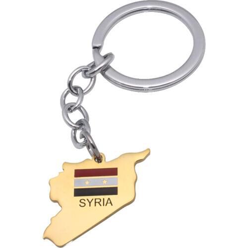 Zkd Syria map Syria flag Key Chains stainless steel ring key for men women