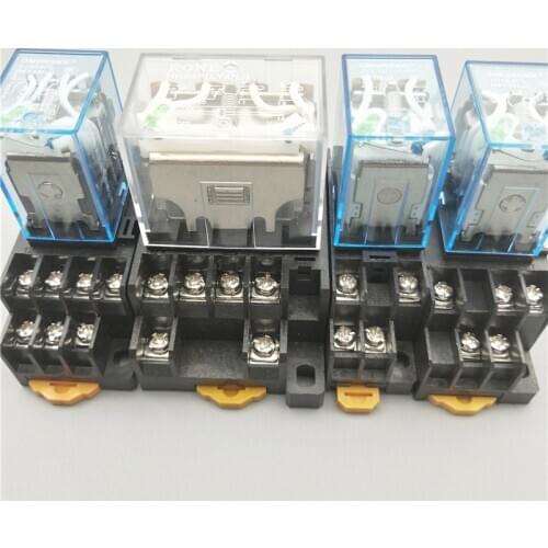 1Pc LY4NJ HH64P AC 110V 220V DC 12V DC 24V 14PIN 10A silver contact Power Relay Coil 4PDT with socket Base