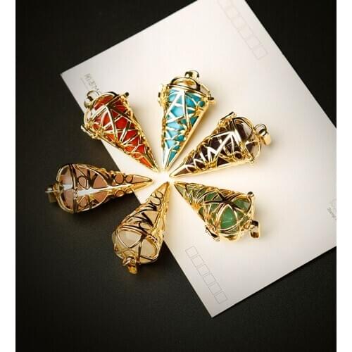 1PC golden natural stones and crystal minerals pendulum metal cone pyramid pendulum home decoration aura jewelry