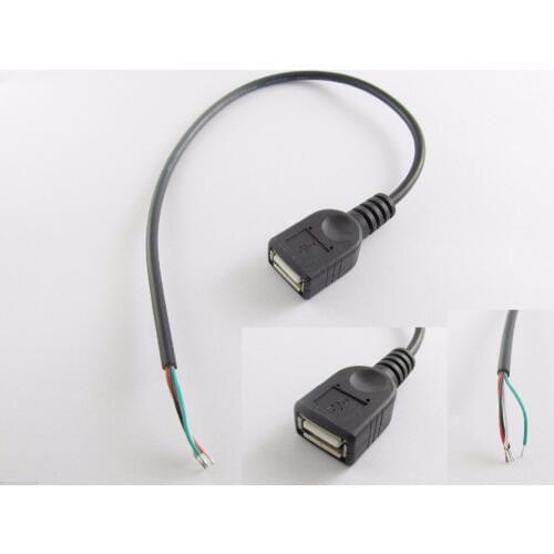 10pcs USB 2.0 A Female Jack 4 Pin 4 Wire Data Charge Cable Cord Connector DIY 30cm
