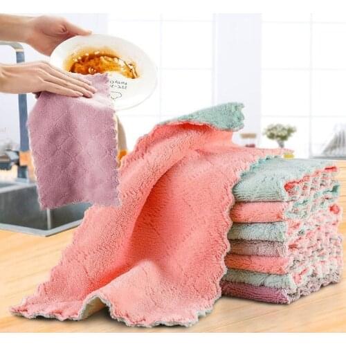 Kitchen Towel 10pcs Cheaper Double-layer Absorbent Microfiber Kitchen Dish Cloth Non-stick Oil Household Cleaning Wiping Towel